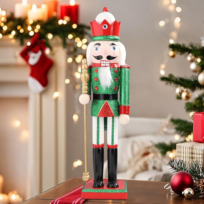 Christmas Nutcrackers Figure 15Inch 1PCS Wooden Nutcracker Ornament Nutcracker Christmas Decoration Figures for Desktop Home Decor Kids Gift