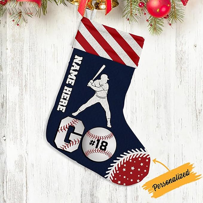 LOVELYPOD Christmas Stockings Personalized with Name, 19" Christmas Stocking Baseball Christmas Stocking 2023, Xmas Stocking Holiday Christmas Decoration Gifts for Family Kids