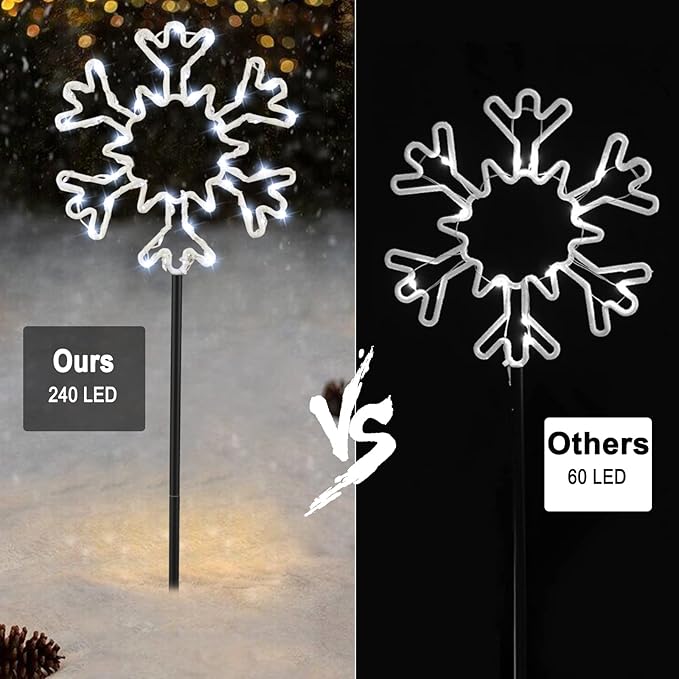 Snowflakes Christmas Pathway Lights Outdoor, 10 Large Snowflakes Christmas Decorations Outdoor Yard, Pathway Marker Stake Lights for Patio Ground Path Sidewalk Walkway Driveway