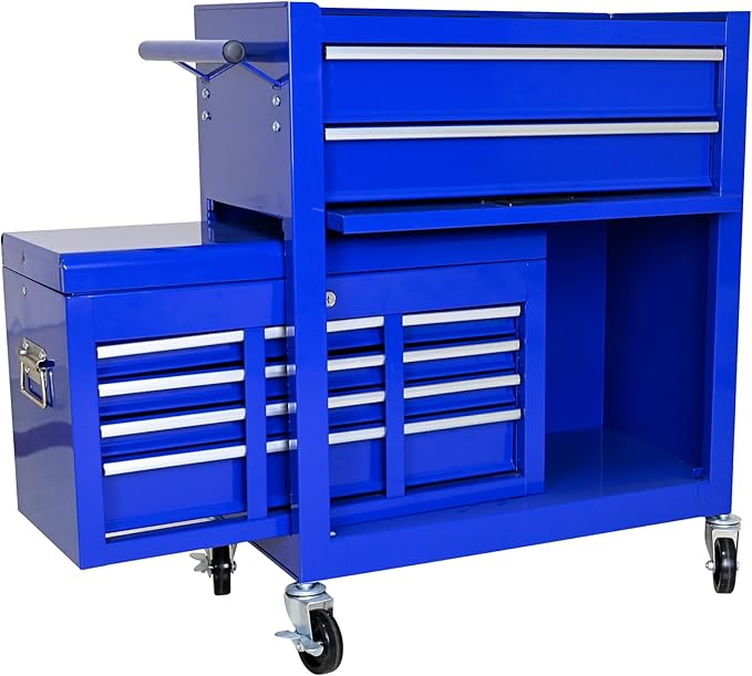 High Capacity Rolling Tool Chest with Wheels and 8 Drawers,Metal Storage Tool Cabinet W/Mobile Case,Pull Handle,4 Hooks,for Workshop Mechanics Garage,Blue