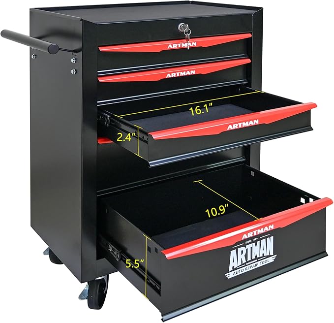 RYH 5 Drawers Rolling Tool Chest - Heavy Duty Mobile Tool Cart with Locking Wheels & Ball Bearing Drawers 30.5 H x 20.9 W x 13 D, Garage Tool Storage Cabinet (Black, 5 Drawers)
