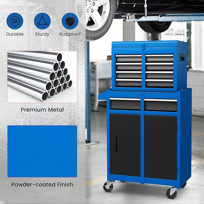 IRONMAX Rolling Tool Chest, 5-Drawer Lockable Tool Cabinet w/Adjustable Shelf & 4 Universal Wheels, 2 in 1 Detachable Tool Box Storage Organizer for Garage Workshop Repair Shop, Blue
