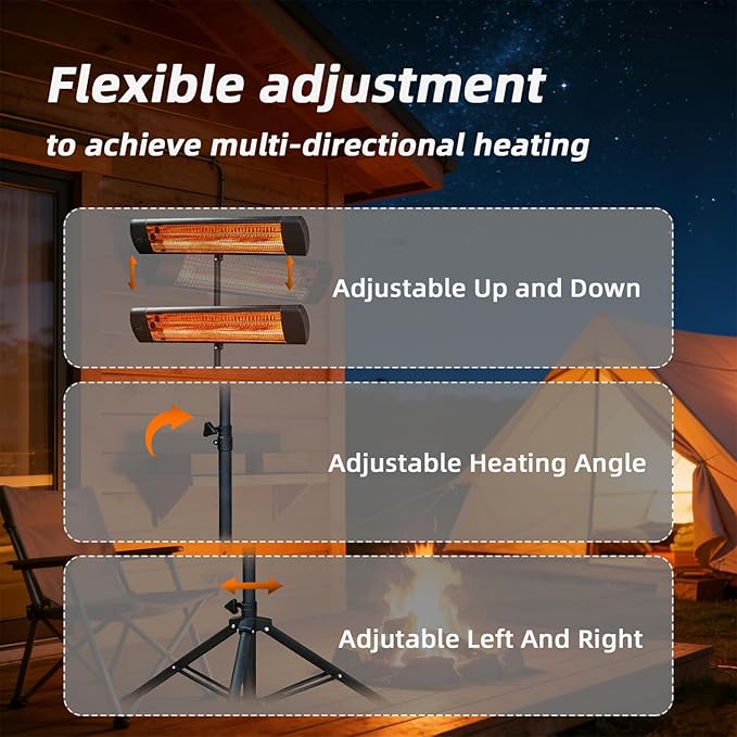 Electric Outdoor Patio Heater with Tripod, 1500W Infrared Heater Remote, 12H Timer, IPX6 Waterproof, 3 Heat Levels, Portable Electric Space Heater for Garage Backyard Indoor Use