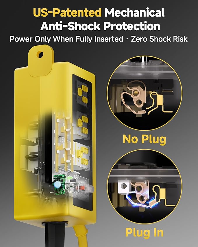 IP66 Outdoor Power Strip Waterproof,Heavy Duty Surge Protector, 15 FT Extension Cord, All-Weatherproof,6AC, Suitable for Outdoor, Work Room, Patio Gardens, Pool Parties,Yellow