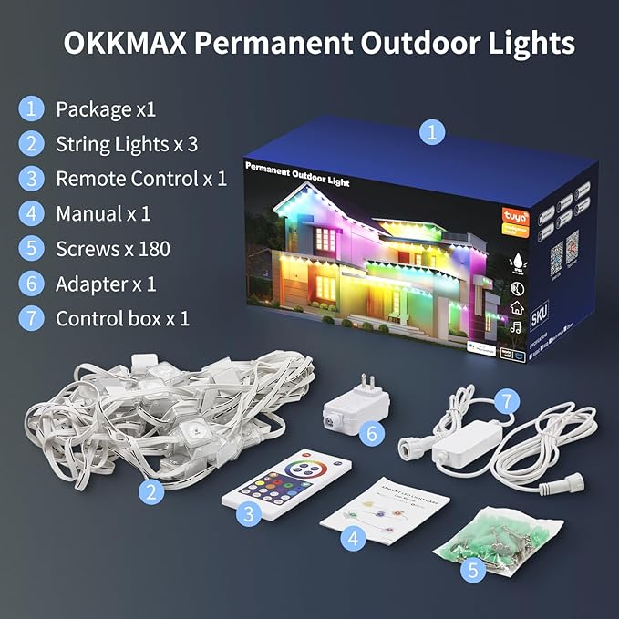 150ft Permanent Outdoor Lights with 90 LEDs, IP68 Waterproof Smart RGB+IC LED Christmas Light with 75 Scene Modes, Holiday Lights for Christmas Halloween, Work with Wi-Fi, Alexa & Google Assistant
