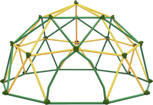 12ft Climbing Dome, Geometric Dome Climber Play Center, Kids Climbing Dome Tower, Rust & UV Resistant Steel Supporting 1000 LBS, Green + Yellow