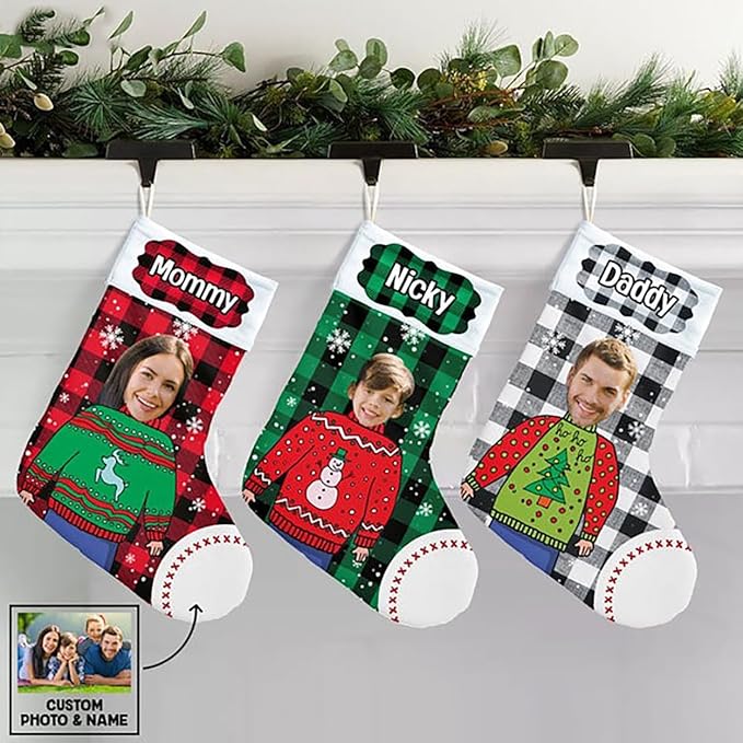 LOVELYPOD Christmas Stockings Personalized with Name, 19" Christmas Stocking Christmas Family Custom Photo Stocking 2023, Xmas Stocking Holiday Christmas Decoration Gifts for Family Kids