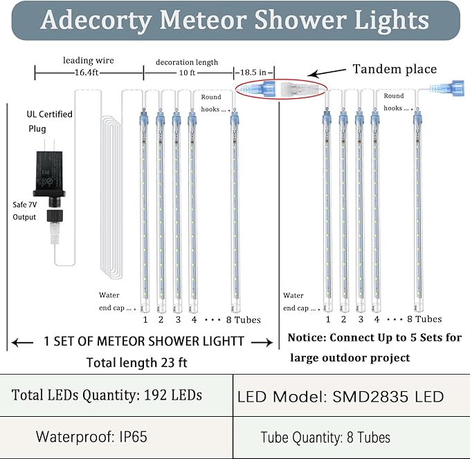 Halloween Lights Outdoor, Purple Halloween Decorations Meteor Shower Light Christmas Lights Outdoor 8 Tubes 192 LED Falling Rain Dripping Icicle Light for Xmas Christmas Decor Party,UL Plug