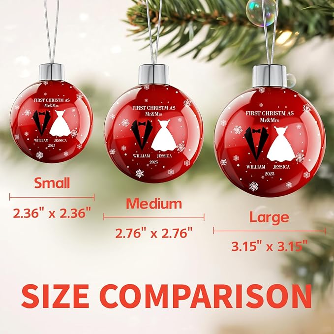 Personalized First Christmas Married Ornament 2025 - Custom Name Christmas Balls, Our First Xmas as Mr and Mrs Christmas Ornament - Bridal Shower Gift, Marriage Gifts, Wedding Gifts for Couples