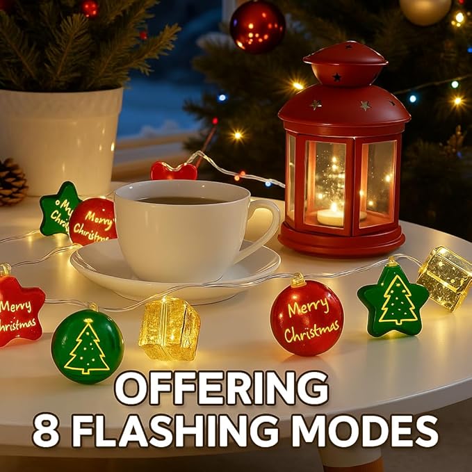 Christmas Decorations Indoor Outdoor Lights 13.12FT 20 LED 8 Modes – Battery Powered String Lights, Christmas Ball Ornaments for Wall Xmas Tree, Home & Holiday Decor, Balcony Party Ornaments