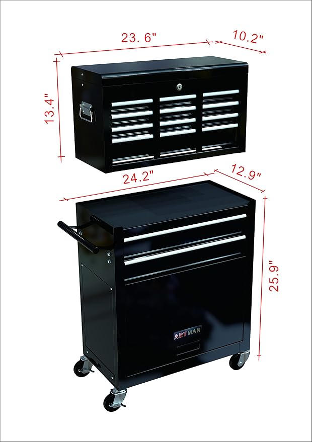 High Capacity Rolling Tool Chest with Wheels and 8 Drawers,Metal Storage Tool Cabinet W/Mobile Case,Pull Handle,4 Hooks,for Workshop Mechanics Garage,Black