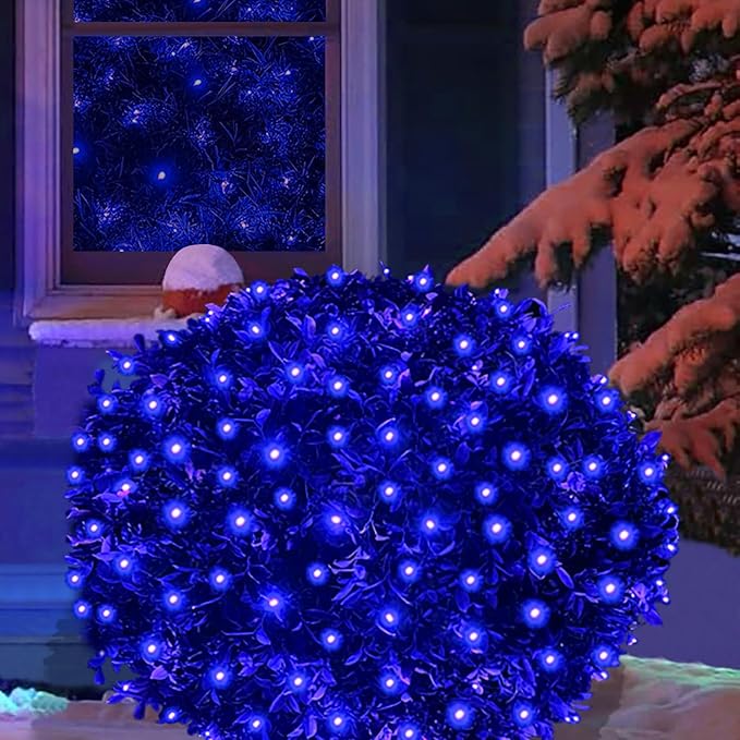 HISHINY LED Blue Christmas Net Lights Outdoor,6ftx6ft 144LED Green Wire, Connectable Indoor Outdoor Bush Mesh Net Lights String for Halloween Christmas Party,Shrub,Yard,Tree（Blue）