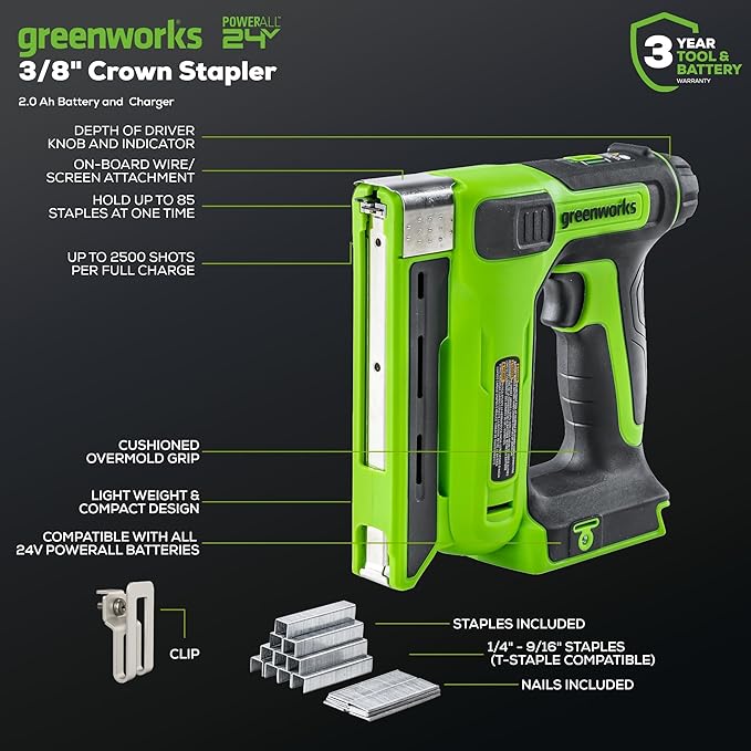 Greenworks 48V (24V x 2) All-in-One Cordless Combo - 20" Push Lawn Mower, 12" String Trimmer, 320 CFM Leaf Blower & 3/8" 18 GA Crown Stapler