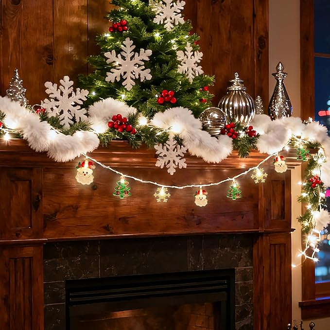 13ft 20 LED Battery Operated Christmas Lights – Xmas Tree, Snowman, Snowflake Twinkling LED String Lights, Waterproof Atmosphere Light for Indoor Outdoor Christmas Decorations, Xmas Home Decor