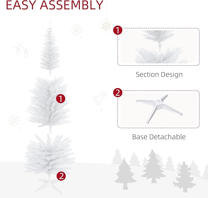 HOMCOM 6' Artificial Pencil Christmas Tree, Slim Xmas Tree with 390 Realistic Branch Tips and Plastic Stand, White