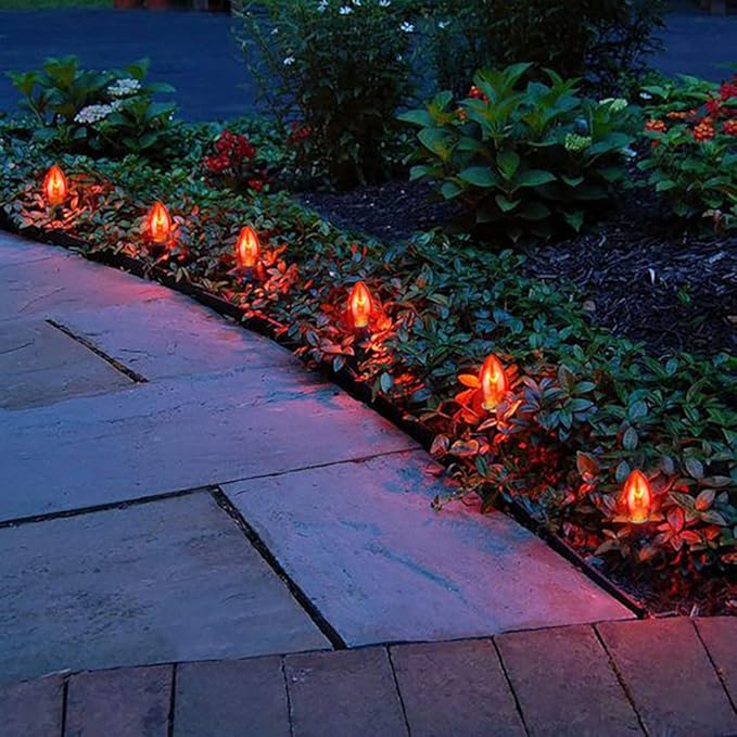 Halloween Orange String Lights Outdoor, 25Ft C7 Halloween Decorations Lights with 27 Clear Orange Bulbs (2 Spare), Waterproof Vintage Christmas Lights for Patio Party Holiday Garden- Black