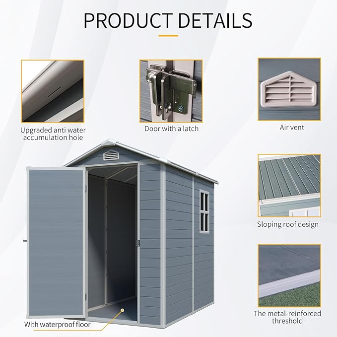 4x6 FT Resin Storage Sheds Outdoor with Floor, Windows & Lockable Door Storage Shed - Waterproof Garden Tool Shed, Patio & Backyard Tool Storage Cabinet Use - Grey