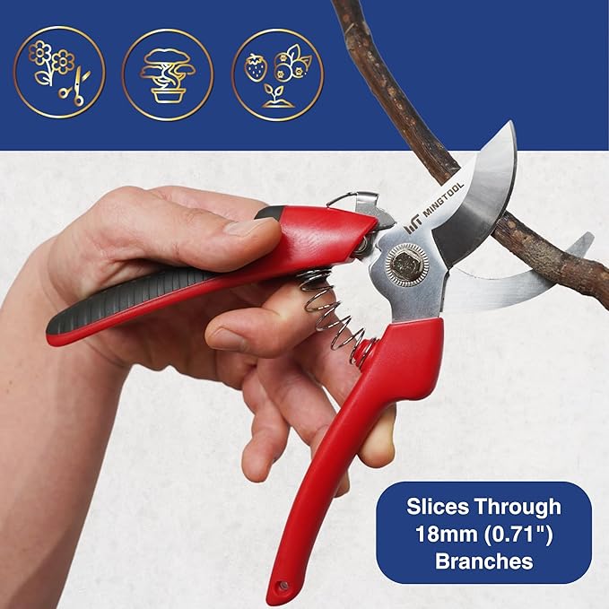 Bypass Pruning Shears,0.7-inch Cut Capacity, Professional Gardening Tools, Heavy-Duty Hand Pruners for Plants and Branches,Rust Resistant Steel Blade