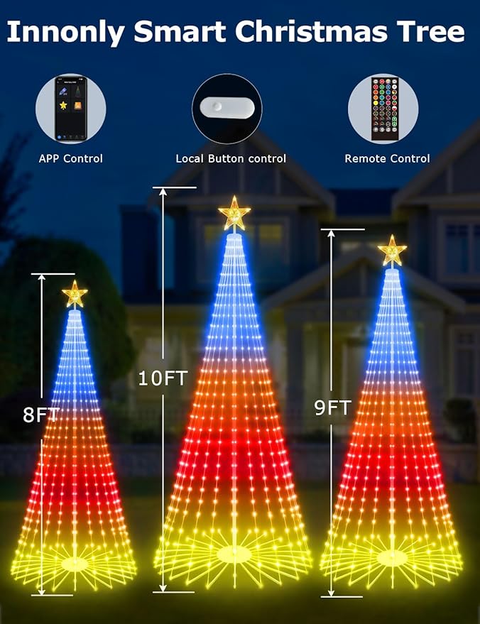 8FT Outdoor Christmas Tree, Smart RGBW Lighted Christmas Cone Tree App and Remote Control, DIY Multi-Color Lightshow 355 LEDs Christmas Tree with Timer and Music Sync, Christmas New Year Decoration