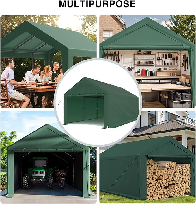 10x20 ft Heavy Duty Carport, Carports Garage with Removable Sidewalls and Reinforced Structure, Outdoor Car Canopy Tent Shelter for Vehicle and Boat (Green)