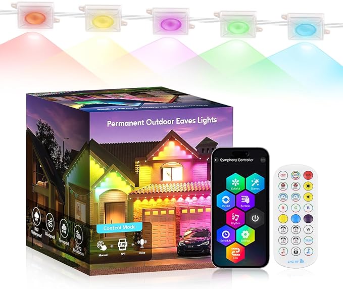 RGB Permanent Outdoor Lights 50ft 30 LEDs - Outdoor Lights under Eave for House Decoration with App Control &Remote,Smart Lighting Support with Alexa & Google Assistant for Party, Halloween,Christmas