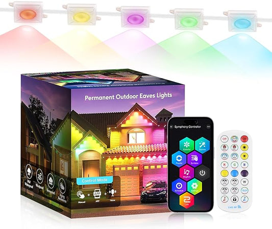 RGB Permanent Outdoor Lights 50ft 30 LEDs - Outdoor Lights under Eave for House Decoration with App Control &Remote,Smart Lighting Support with Alexa & Google Assistant for Party, Halloween,Christmas