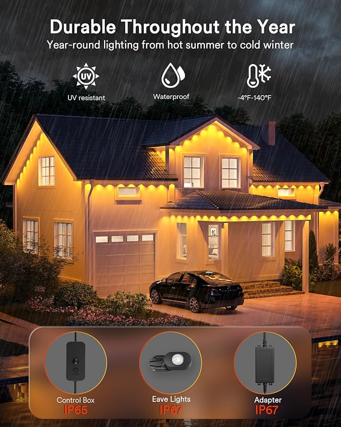 Lumary Smart Permanent Outdoor Lights 2 with Remote, 150ft with 90 RGBAICW LEDs 5400lm for Daily and Accent Lighting, 110+ Scenes for Halloween Christmas Decor, Compatible with Alexa Google, Black