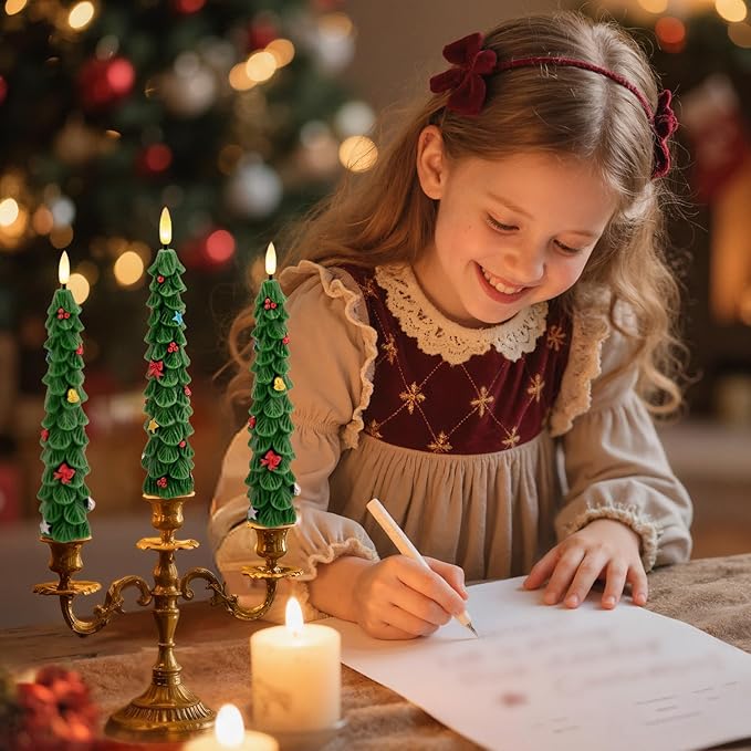 BOSONER Christmas Tree Candles for Home: 4 Pcs Flameless Taper Candle Lights Battery Operated with Remote and Timer - Christmas Decorations for Dining Table & Fireplace