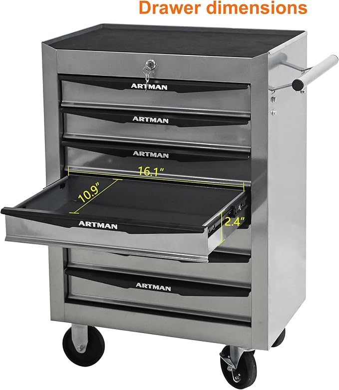 RYH 4-7 Drawers Rolling Tool Chest & Tool Box on Wheels | Heavy Duty Metal Cart with Ball Bearing Drawers | Fits US General Tool Box for Garage Storage (Silver, 7 Drawers£¨30.5 H ¡¿ 20.9 W ¡¿ 13 D)