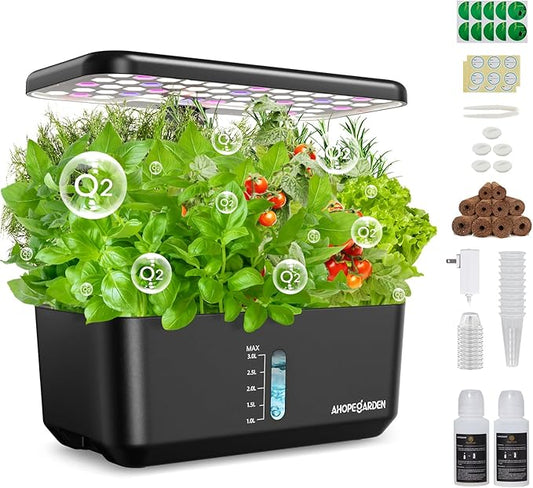 Ahopegarden Indoor Hydroponics Growing System: 10-Pod Smart Garden with Automated LED Light & Efficient Pump for Growing Herbs, Lettuce, Tomatoes - Hydroponic Planter for Home