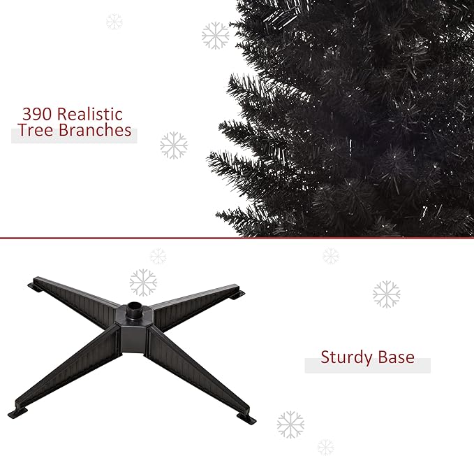 HOMCOM 6' Artificial Pencil Christmas Tree, Slim Xmas Tree with 390 Realistic Branch Tips and Plastic Stand, Black