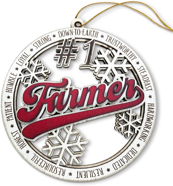 #1 Farmer Wooden Christmas Ornament – Rustic Holiday Tree Decoration, for Farmers, Country Farmhouse Ornament, Stocking Stuffer Keepsake for Hardworking Farmers & Ranchers