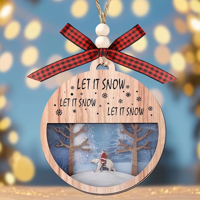 Tesuivra Christmas Tree Decorations Personality - Funny Brown Hanging Ornaments Set - Wooden Bear Santa Snowmen Home Indoor Decor - Uncommon Red and White Themed Xmas Ornaments for Holiday Decorating