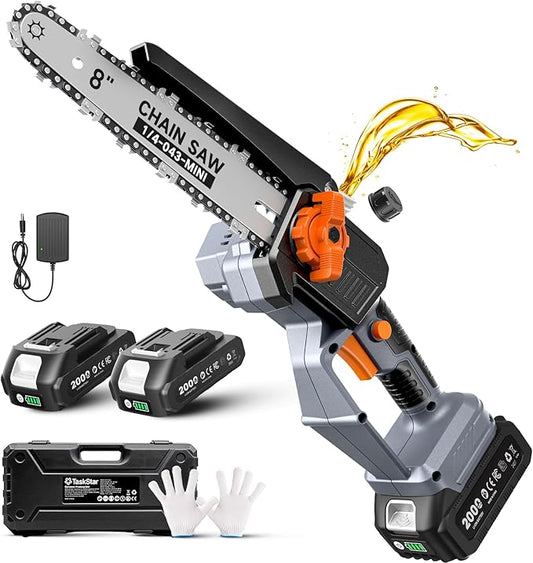 8-Inch Mini Chainsaw Cordless, Brushless Motor, 2¡¿2000mAh Batteries, Lightweight Handheld Electric Chain Saw for Cutting Thick Branches, Tree Trimming, Wood Cutting, Easy to Use & Maintain