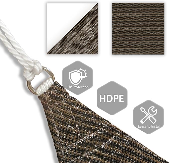 Patio Paradise 4' x 4' x 4' Sun Shade Sail Triangle Canopy Shade Cloth Fabric Sunlight Block Patio Pergola Cover HDPE Deck Awning for Outdoor Backyard Roof Shading, Brown