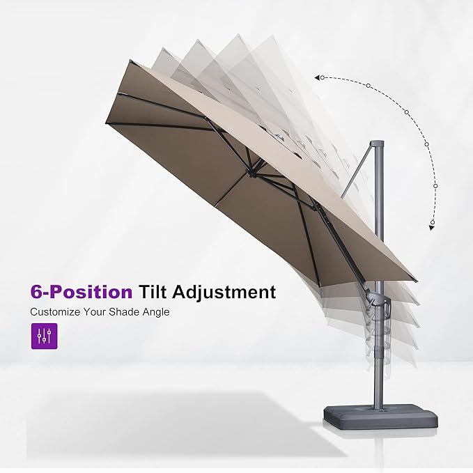 PURPLE LEAF 10 FT Cantilever Patio Umbrella Outdoor Aluminum Offset Square Umbrella with 3 Years Fade Resistance Recycled Fabric and 360-degree Rotation for Deck Pool Garden, Ash Mocha