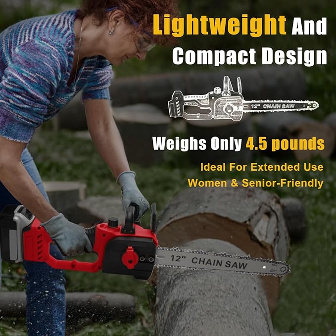 Chainsaw for Milwauke M18 18V Battery, Cordless Chainsaw with 12-Inch Chain and Bar for Wood Cutting, Tree Trimming (only tool)