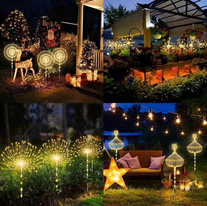 4 Pack Outdoor Solar Decorative Lights with 480 LEDs, Waterproof Solar Firework Lights with 8 Modes, Suitable for Outdoor, Garden, Yard, Pathway and Landscape Decoration