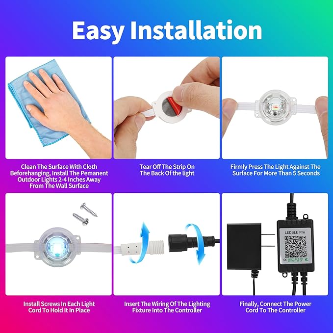 Vanesa 200ft Permanent Outdoor Lights, IP67 Waterproof with App & Remote Control, Outdoor Permanent Lights for House Fit for Christmas/Halloween/Party/Daily Decoration, House Roof