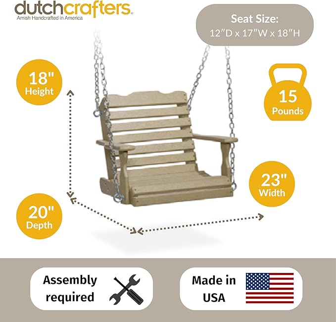 DutchCrafters Poly Kids Swing Seat, Outdoor Swing for Kids Ages 2-6, Toddler Swings for Swingset Accessories Outdoor Playground Swings, Recycled HDPE Plastic - Amish Made in USA (Green)