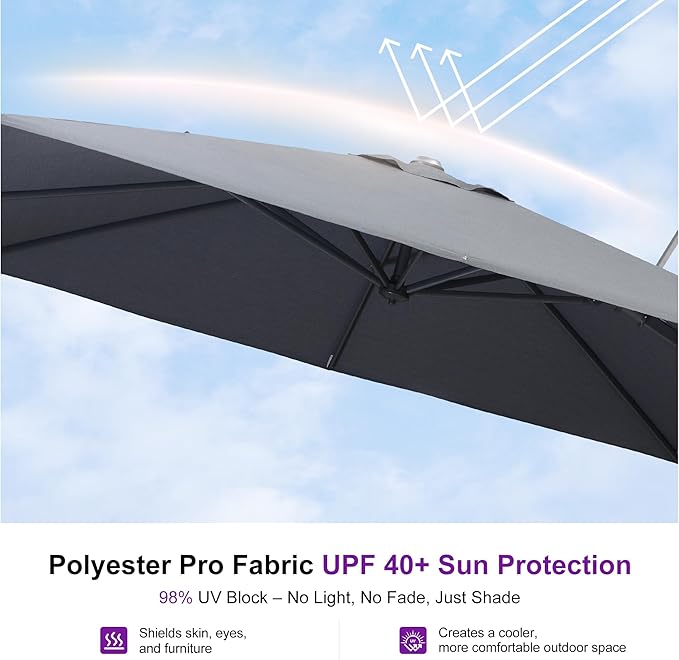 PURPLE LEAF 8' X 10' Left-right Tilting Outdoor Patio Umbrella Swivel Offset Cantilever Heavy Duty Rectangle Aluminu Umbrella with UV Resistant for Deck Pool Patio Backyard, Graphite Grey