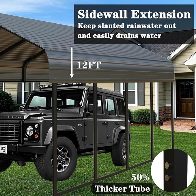 10x20 FT Heavy Duty Metal Carport with Galvanized Steel Roof & Frame – All-Weather Portable Car Garage Canopy Shelter for Cars, Safe Boat Cover for Yard