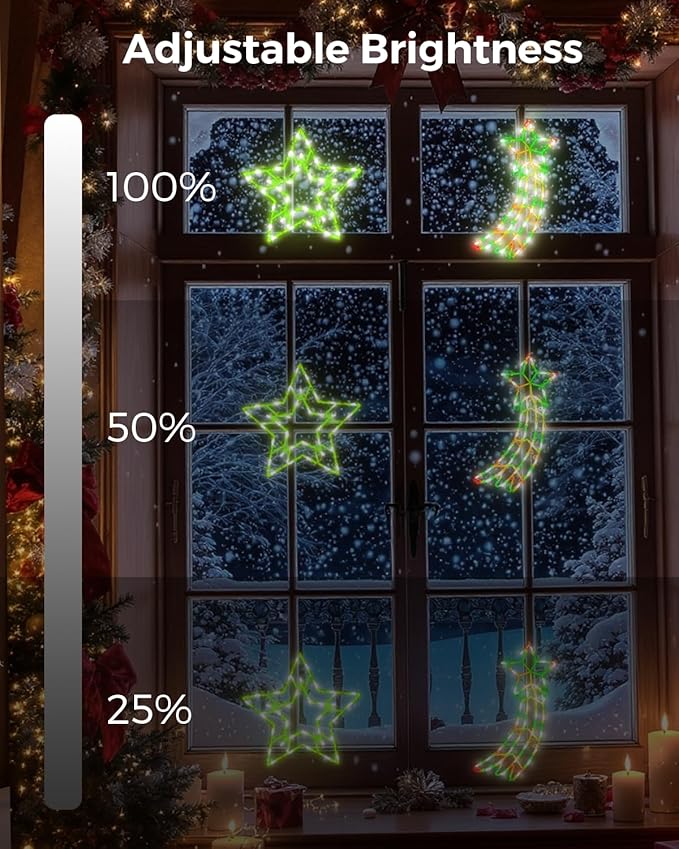 12'' Smart Christmas Window Lights 4 Pack, Color Changing Window Silhouette Lights, Timer, App Control, Music Sync, Xmas Trees, Snowmen, Star, Lighted Christmas Decorations for Indoor Outdoor