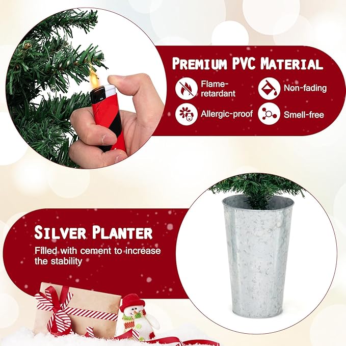 GOFLAME Set of 3 Pre-Lit Potted Christmas Trees, Artificial Pencil Christmas Tree Set 3Ft, 4Ft and 5Ft with Warm White LED Lights, Timer, Holiday Decoration Tree for Home Party
