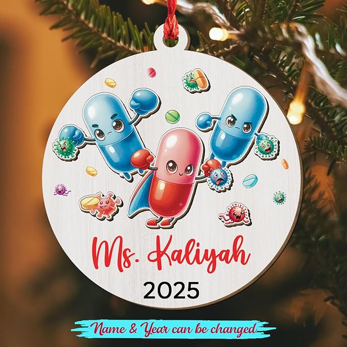 Customized Year Text Name Pharmacist Keepsake Ornament, Personalized Pharmacist 3D Wooden Ornaments Gift for Students Medical Women Men Daughter Son, Pharmacists Appreciation Christmas Tree Ornament