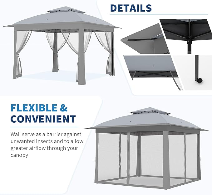 11x11 Pop Up Instant Gazebo Tent for Backyard, With Portable Carrying Bag, Outdoor Canopy Gazebos Waterproof With Mosquito Netting