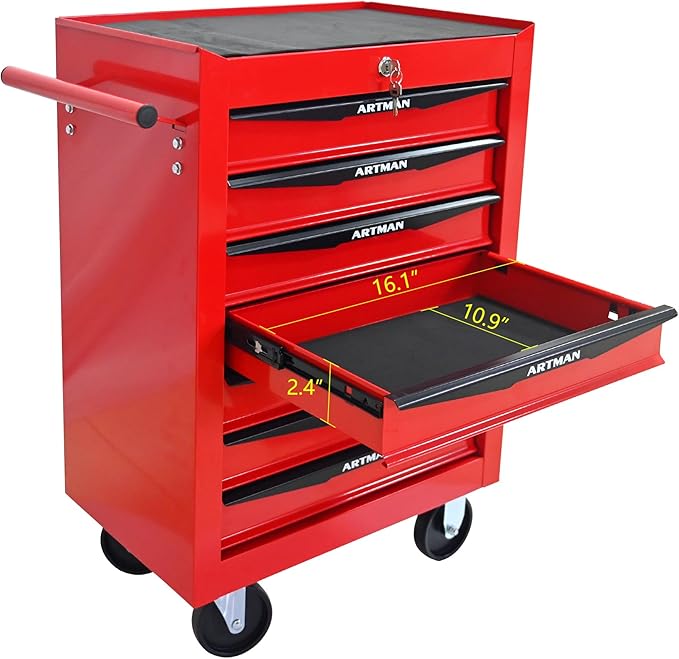 RYH 7 Drawers Rolling Tool Chest - Heavy Duty Mobile Tool Cart with Locking Wheels & Ball Bearing Drawers,30.5 H x 20.9 W x 13 D Garage Tool Storage Cabinet (Red, 7 Drawers)