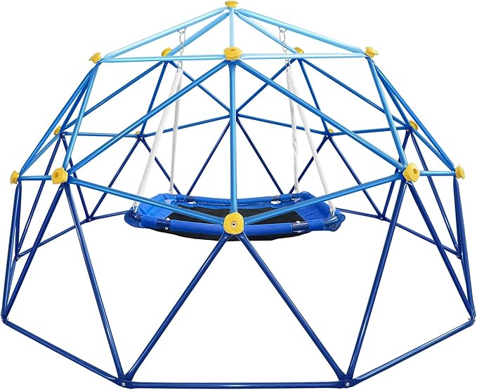 10FT Climbing Dome with Saucer, 800LBS Capacity Blue Jungle Gym for Kids Ages 4-8, Kids Climbing Toys for Outdoor Playground