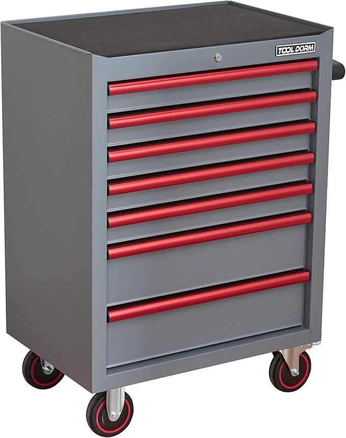 7-Drawer Rolling Tool Chest with Locking Wheels & Drawers, 18.11 D x 26.61 W x 38.3 H Mobile Tool Storage Cabinet, Heavy-Duty Garage Organizer with Ergonomic Handle