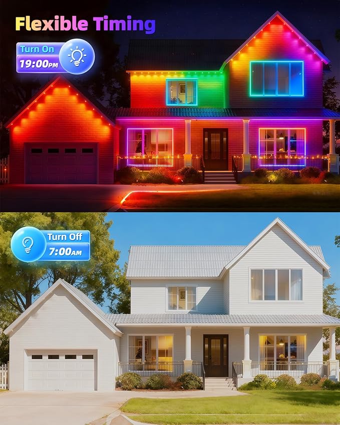 oneup 50FT Permanent Outdoor Lights for House, RGB+IC Smart LED Outdoor Light Strip with 16 Million Colors, IP67 Waterproof, App & Voice Control, DIY Scenes for Christmas House Decor